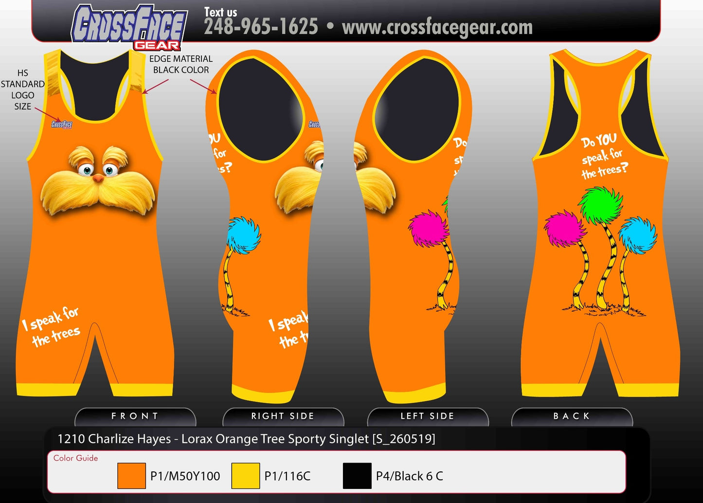 Lorax Orange Tree Singlet Full Sublimated Sporty Singlet