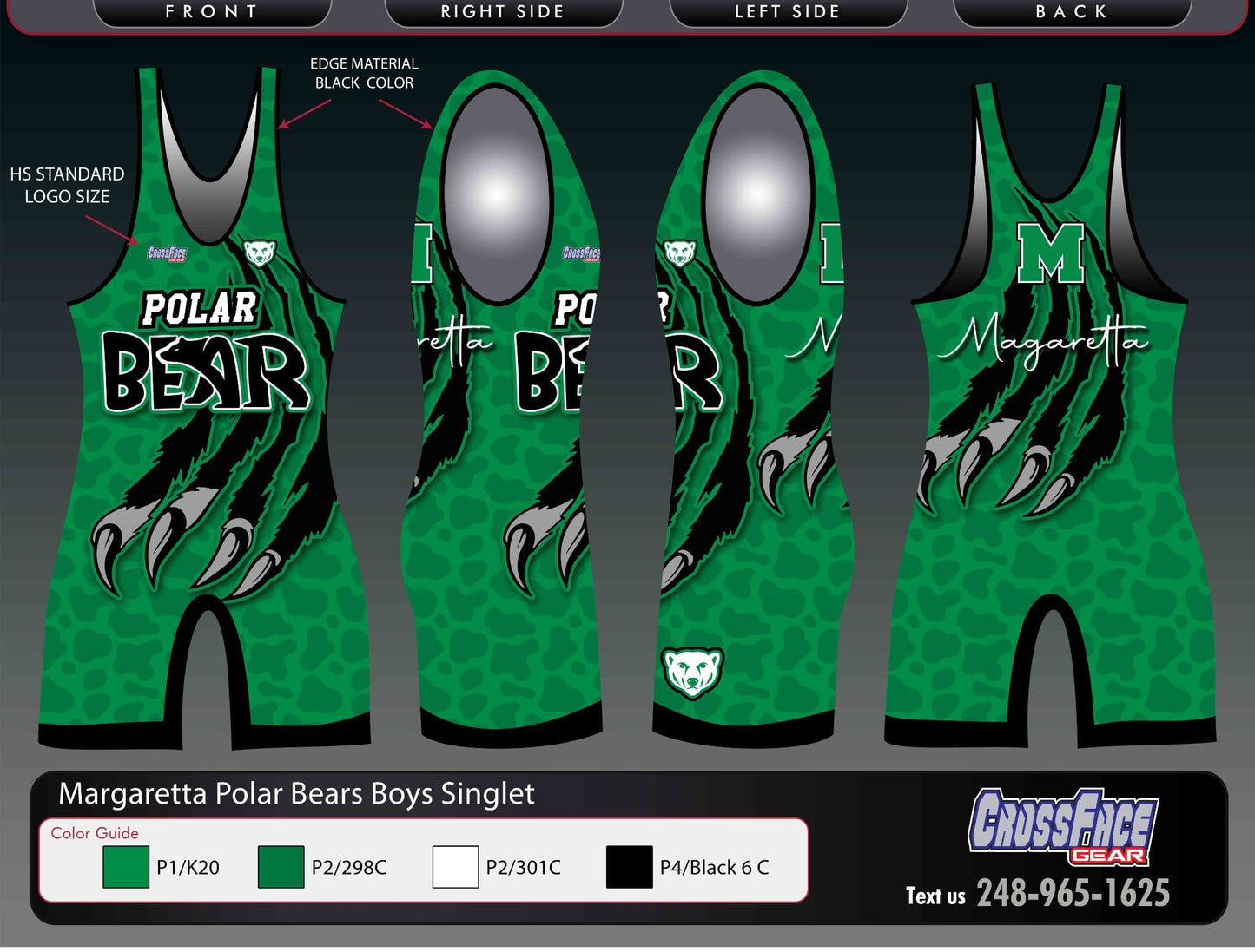 Margaretta Polar Bears Full Sublimated Boys Singlet V1