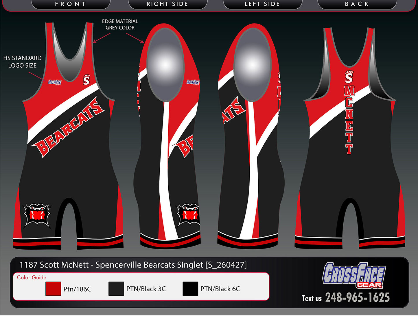 Spencerville Bearcats Full Sublimated Singlet (1187)