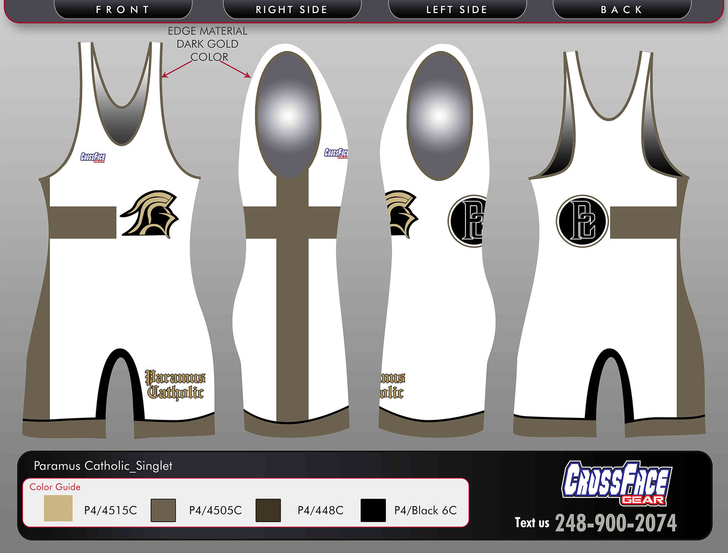 Paramus Catholic Wrestling Team Full Sublimated Singlet (WHITExGOLD)