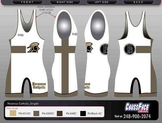 Paramus Catholic Wrestling Team Full Sublimated Singlet (WHITExGOLD)