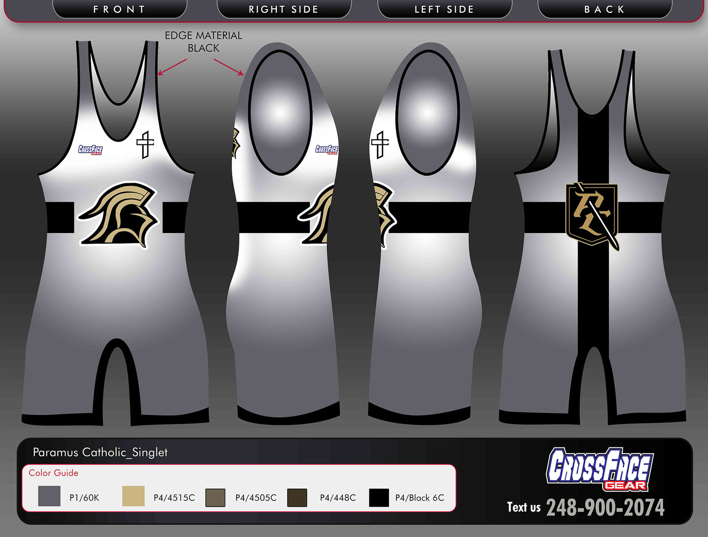 Paramus Catholic Wrestling Team Full Sublimated Singlet (WHITExBLACK)