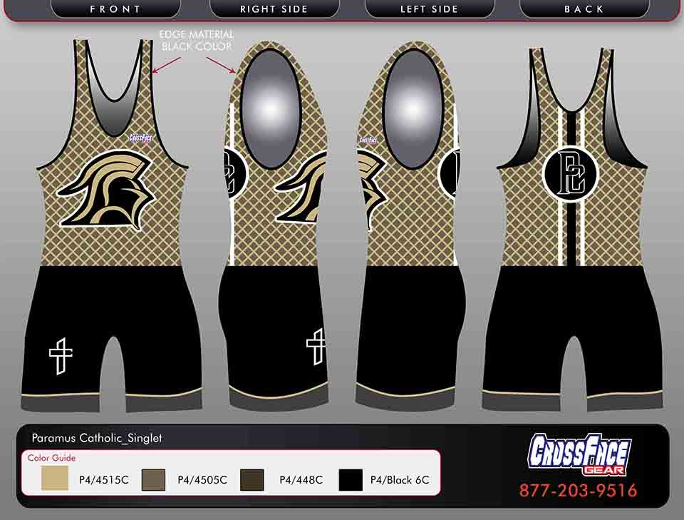 Paramus Catholic Wrestling Team Full Sublimated Singlet (GOLDxBLACK)