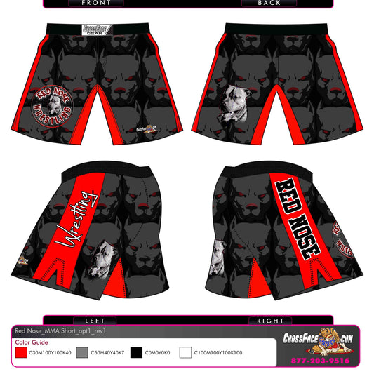 Red Nose Wrestling Full Sublimated Fight Shorts (BLACK) 2016