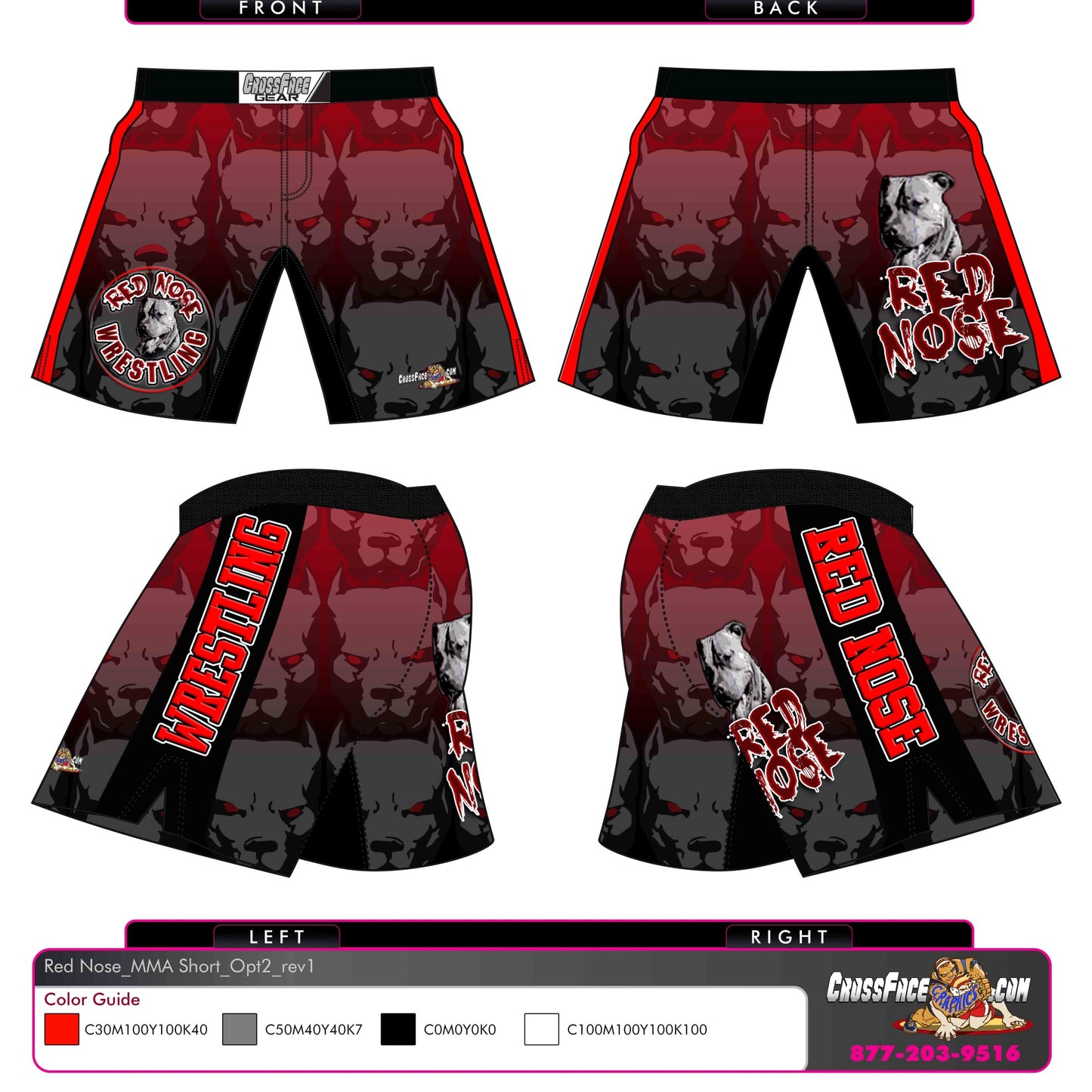 Red Nose Wrestling Full Sublimated Fight Short (RED) 2016