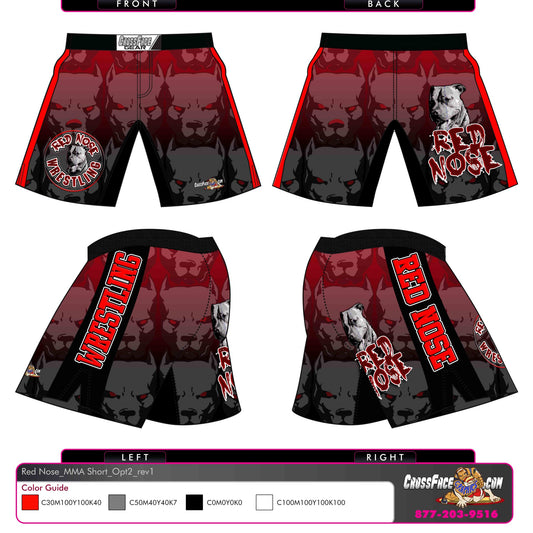 Red Nose Wrestling Full Sublimated Fight Shorts (RED) 2016