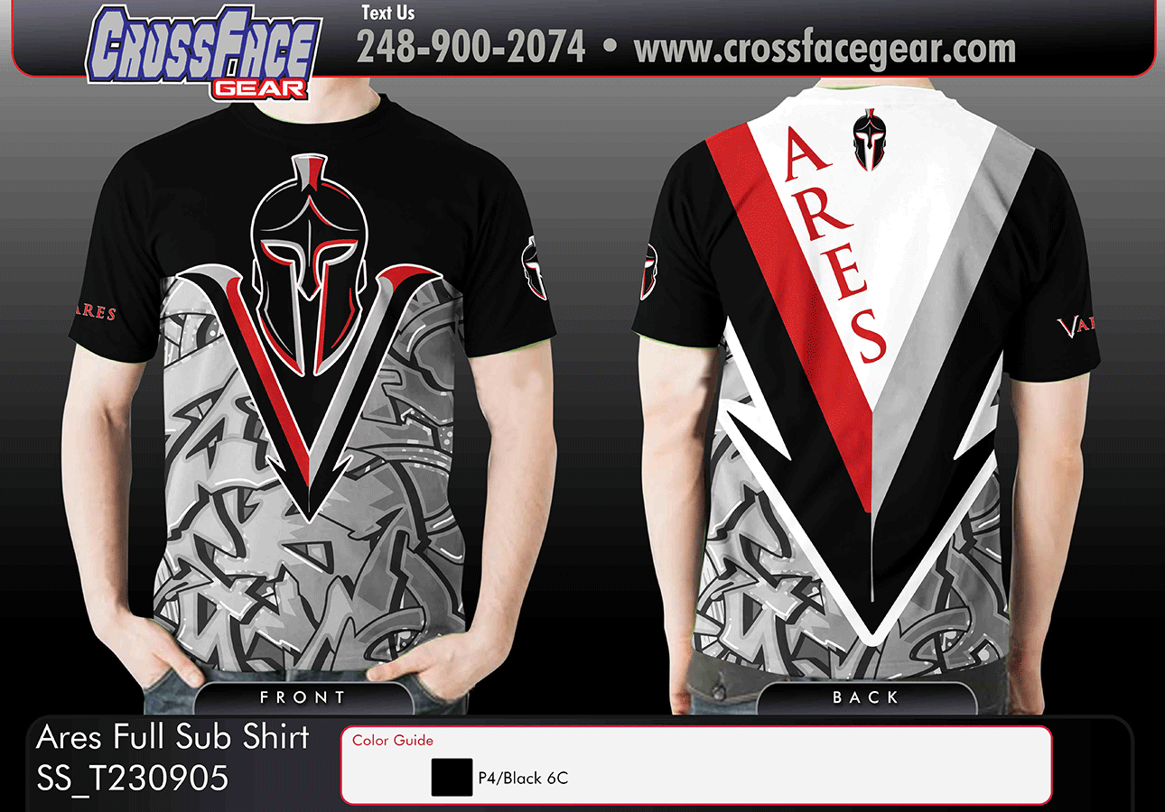 Ares Wrestling Full Sublimated Short Sleeve Shirt (BLACK)