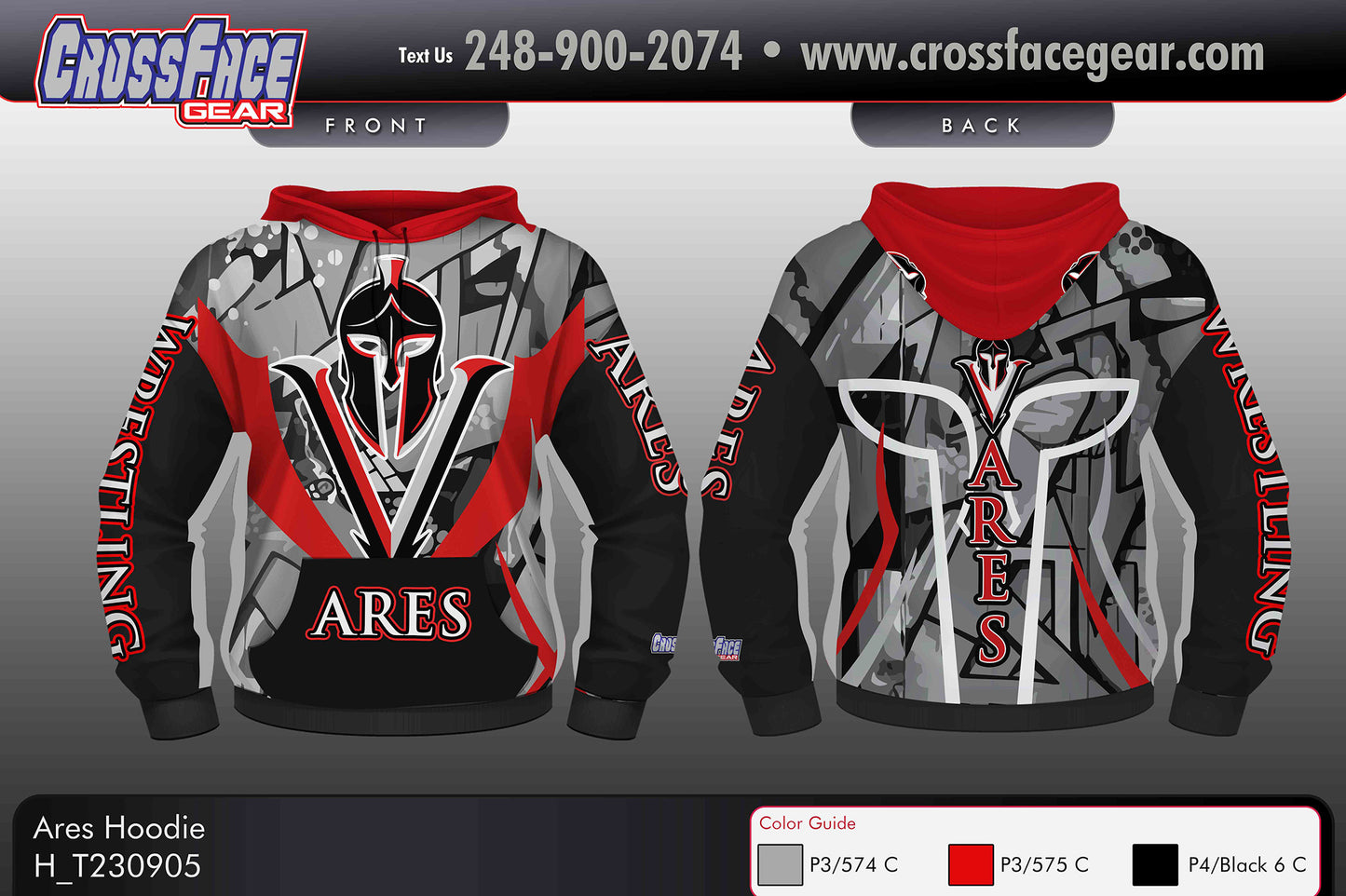 Ares Wrestling Full Sublimated Hoodie (GRAY)