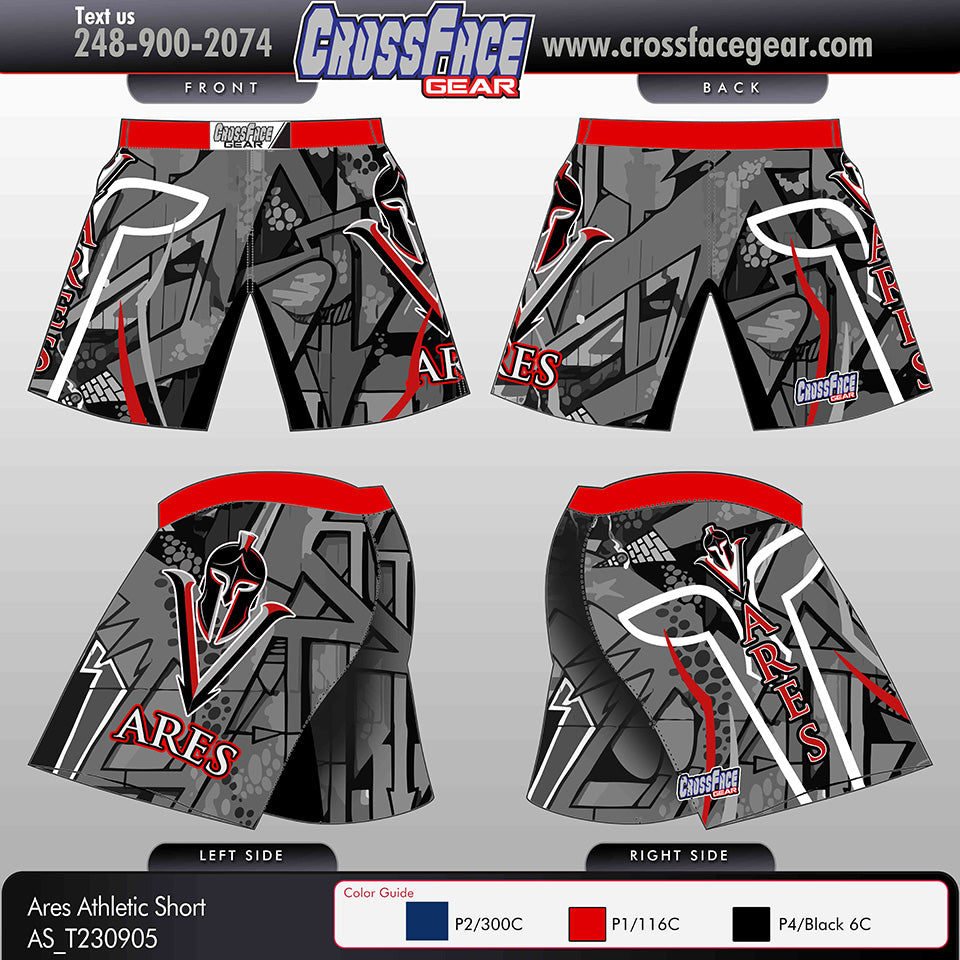 Ares Wrestling Full Sublimated Athletic Shorts (GRAY)