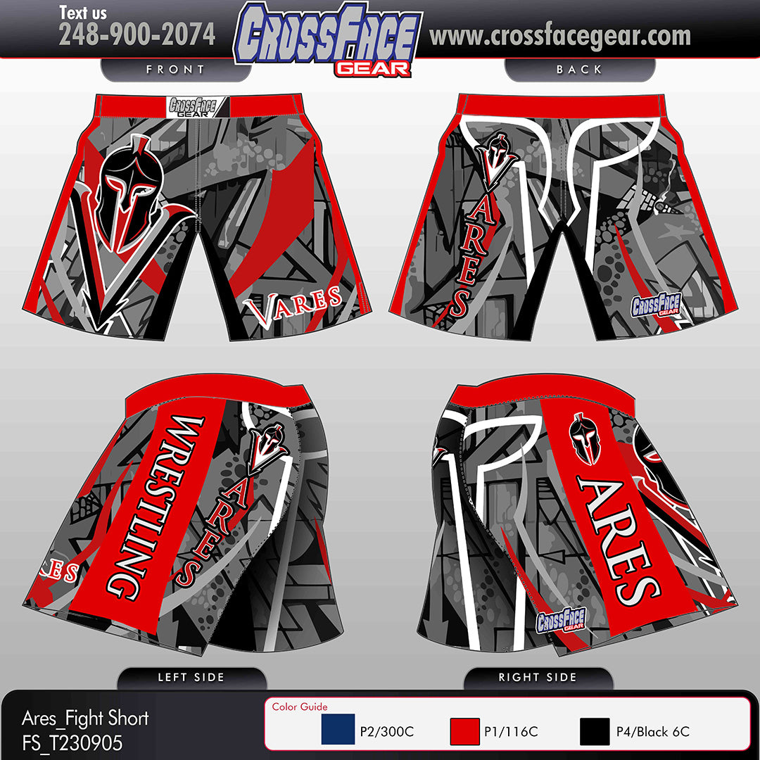 Ares Wrestling Full Sublimated Fight Shorts (GRAY)