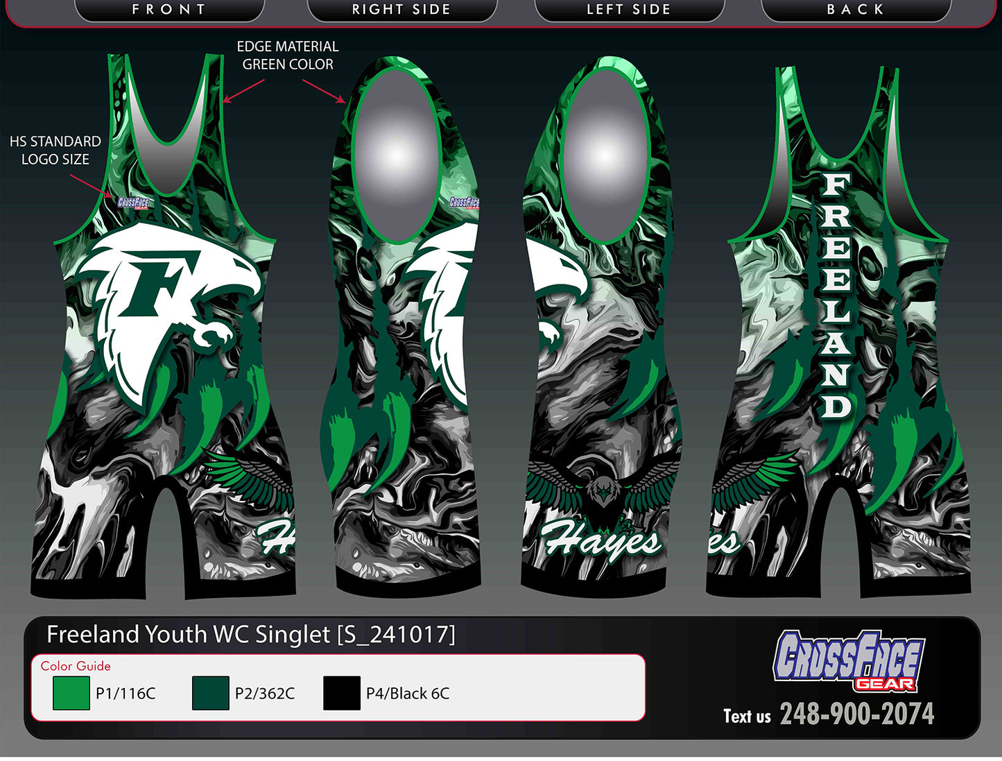 Freeland Youth Wrestling Club Full Sublimated Singlet