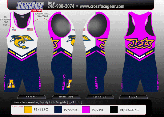 Airport Junior Jets Full Sublimated Sporty Girls Singlet