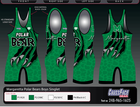 Margaretta Polar Bears Full Sublimated Boys Singlet V1