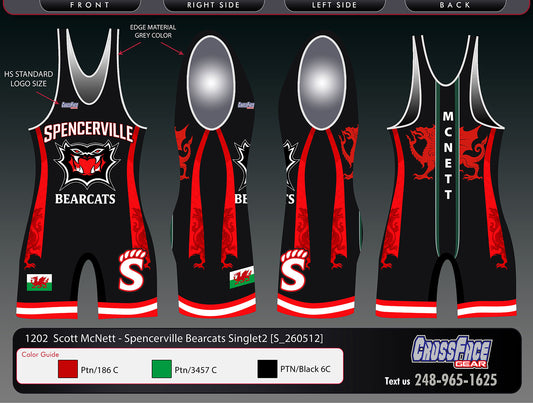 Spencerville Bearcats Full Sublimated Singlet (1202)