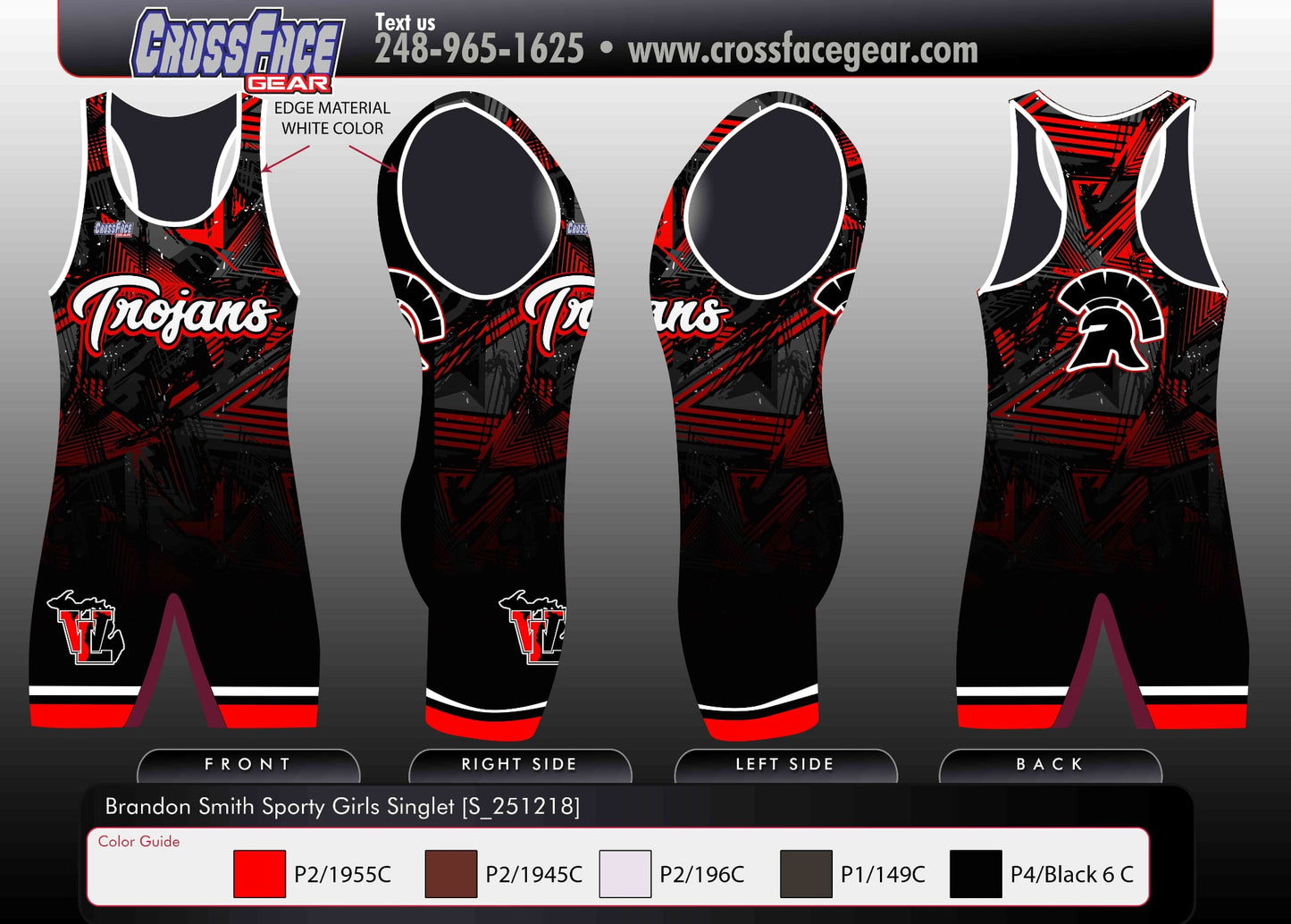 Trojans Full Sublimated Girls Singlet
