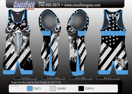 Eagle Eye Blue Full Sublimated Sporty Singlet