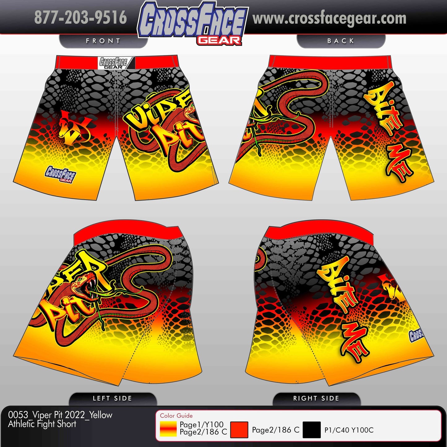 Viper Pit 2022 Full Sublimated Athletic Fight Shorts (YELLOW)