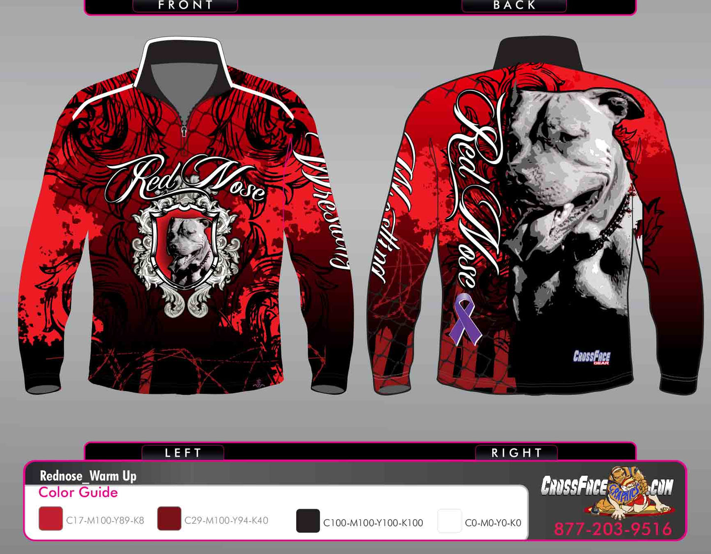 Red Nose Wrestling Full Sublimated 1/4 Zip Warm Up (RED) 2017