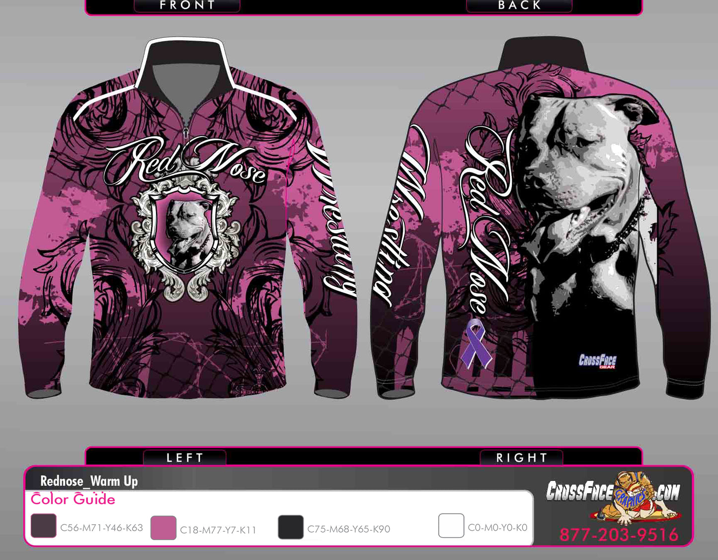 Red Nose Wrestling Full Sublimated 1/4 Zip Warm Up (PINK) 2017